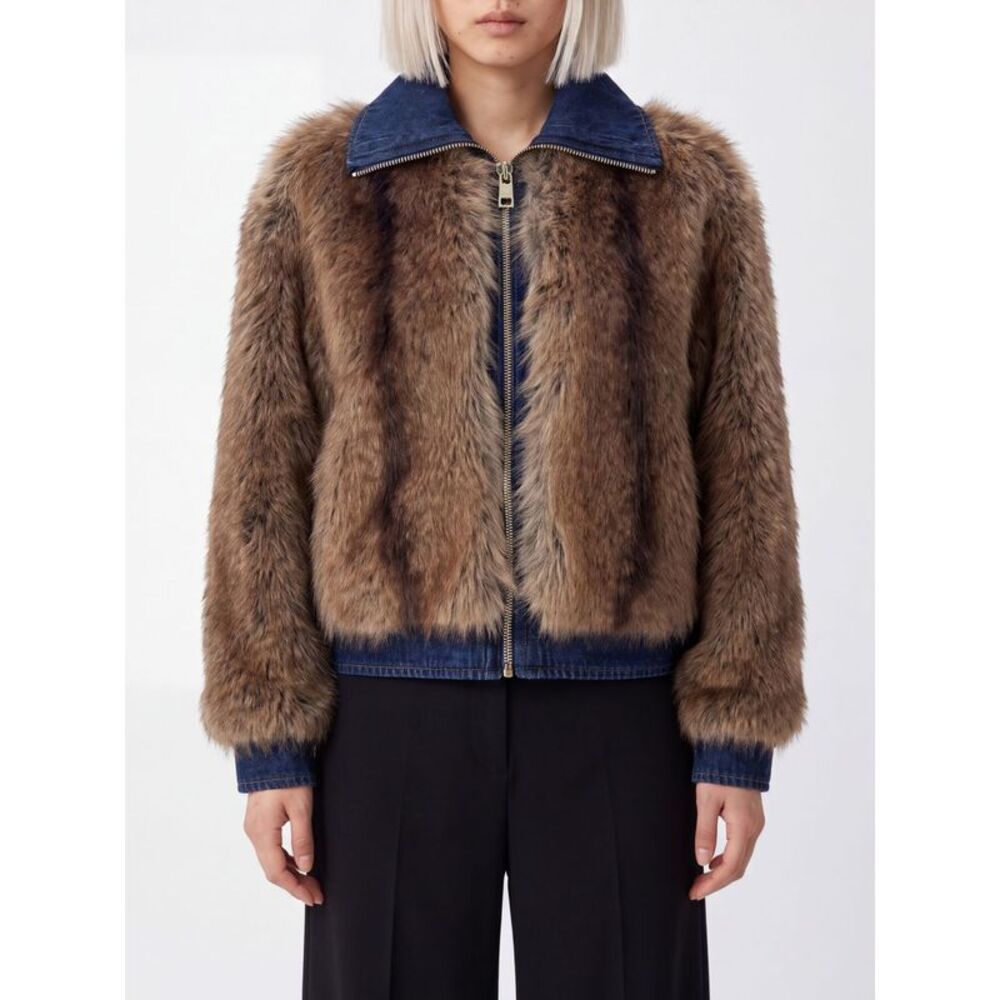 Liu Jo Women Liu Jo Cropped Faux Fur Bomber Jacket With Classic Collar